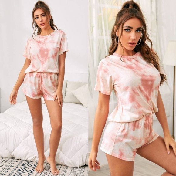 Tie dye boho short sleeve top shorts lounge set - Picture 4 of 10